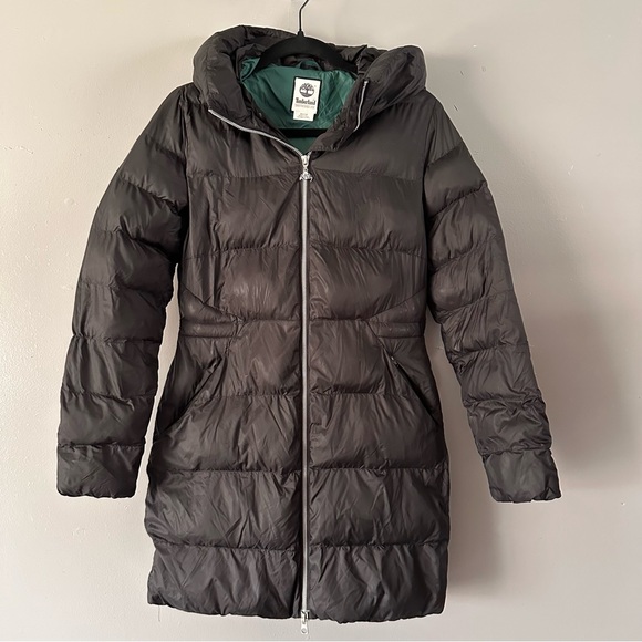 Timberland Black Quilted Hooded Parka | Black with Green Lining‎ - Picture 1 of 16